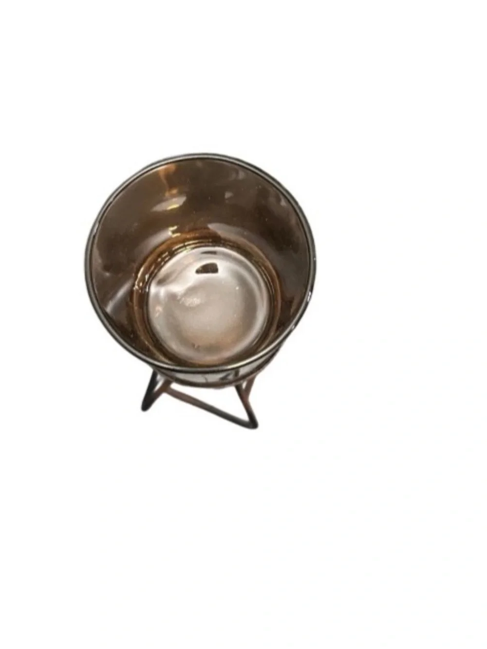 Candle Holder Amber Brown Glass Hurricane Bronze Metal Stand 15” Home Decor